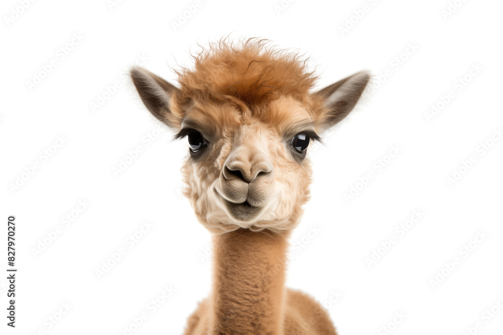 Cute camel looking at camera. Head close-up portrait of camel. Generative AI