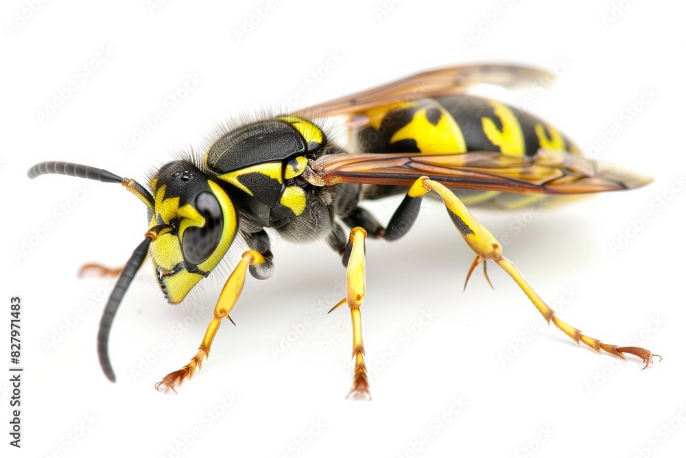 Close-Up of a Wasp Isolated on White Background, Detailed Macro of Yellow Jacket Insect Close-Up of a Wasp Isolated on White Background, Detailed Macro of Yellow Jacket Insect
