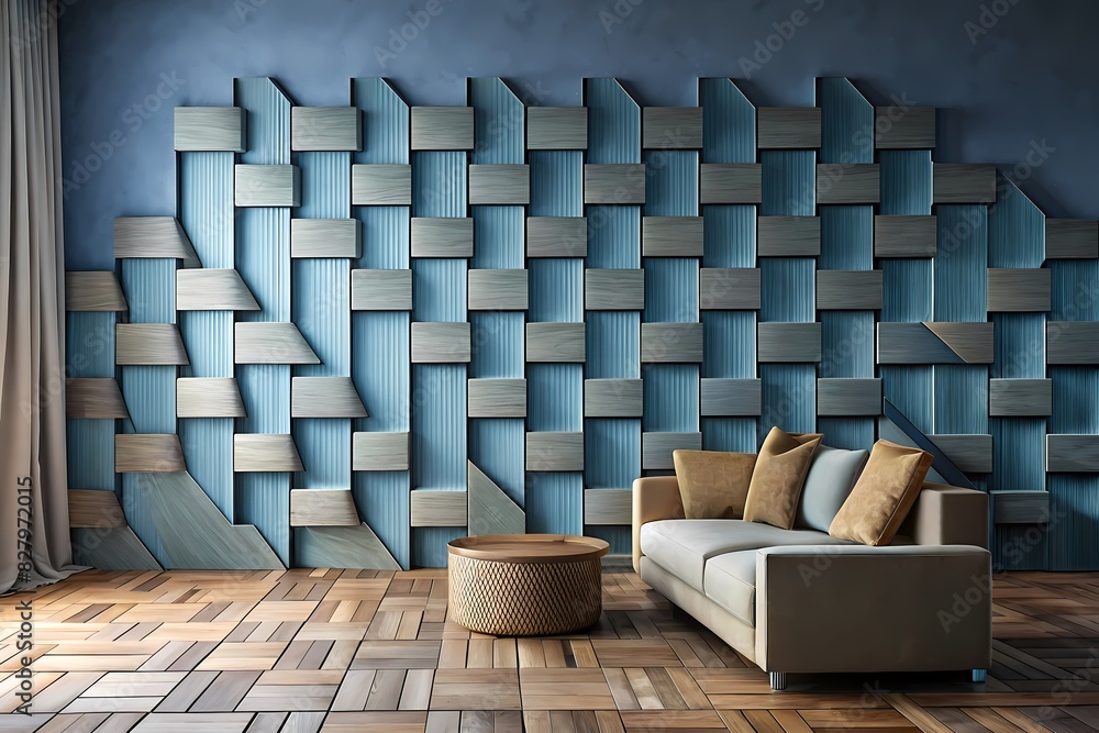 Fototapeta premium Living room walls with textured basket weave design, generative ai