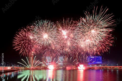 Fireworks in Abu Dhabi for celebrating public holiday Eid al-Adha
