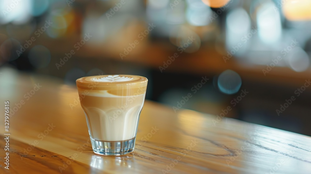 Piccolo Latte art in small glass on wooden desk . Generative Ai Piccolo Latte art in small glass on wooden desk . Generative Ai