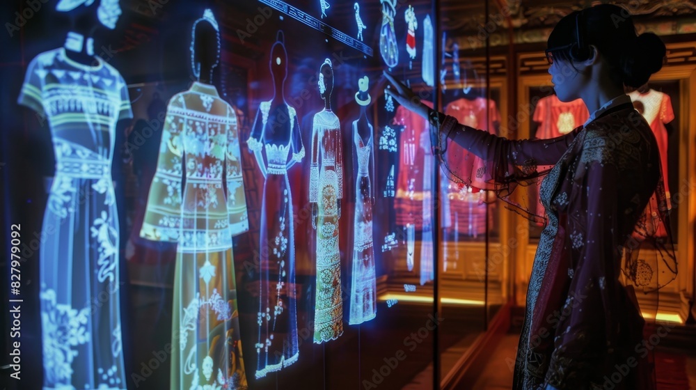 Using hand controllers a user virtually tries on and learns about traditional clothing styles from around the world. Using hand controllers a user virtually tries on and learns about traditional clothing styles from around the world.
