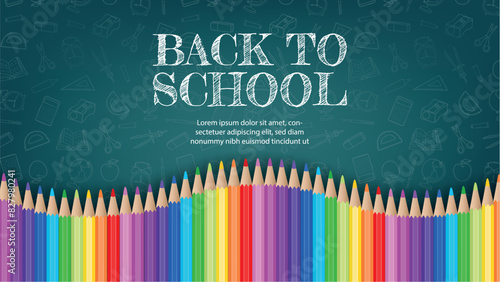 back to school banner with colorful pencils and chalk doodles