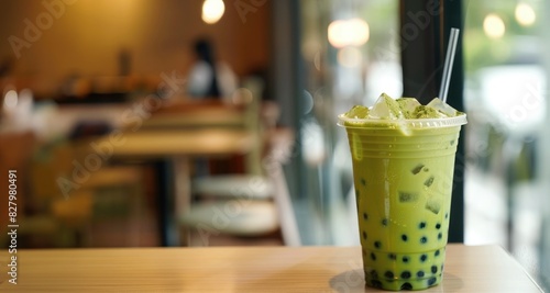 iced matcha bubble boba green tea banner with copy space