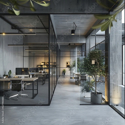 Modern office interior with glass partitions