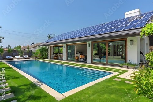 Eco-friendly modern home with solar panels - Generative AI