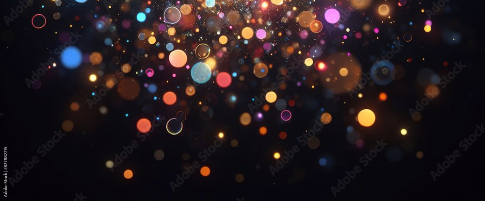 Abstract Shining bokeh lights glass rays on black background