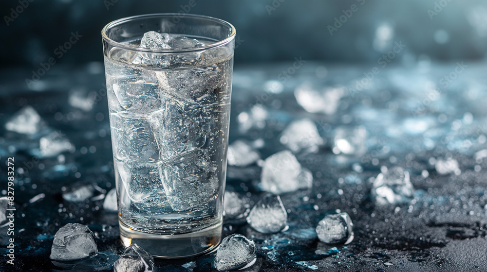glass of water and ice on the table glass of water and ice on the table