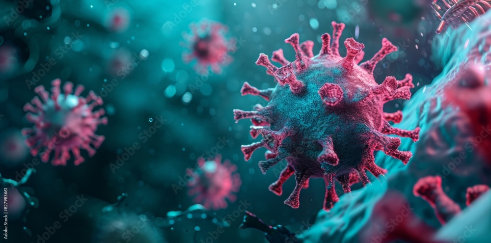 Viruses and bacteria in infected organism Pathogenic bacteria in human body. Pandemic outbreak concept. Viruses and bacteria in infected organism Pathogenic bacteria in human body. Pandemic outbreak concept.