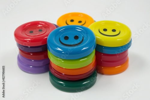 Stacked colorful buttons creating layers of happiness and creativity, ideal for decorative and textile enhancements