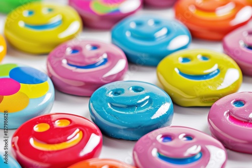 Minimalist set of smiley buttons in soft pastel shades, offering a subtle touch of joy for crafting enthusiasts