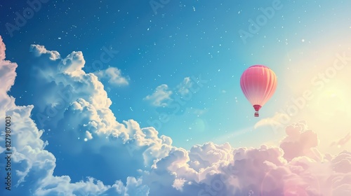 Blue sky background with a hot air balloon