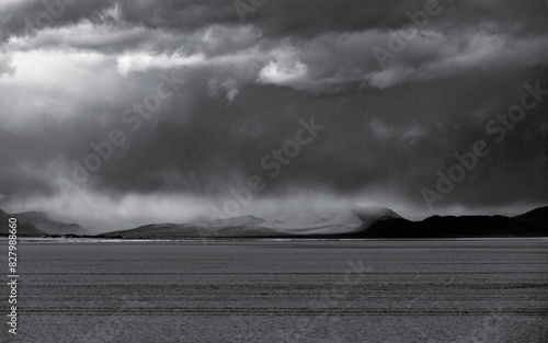 Stormy Landscape of Eastern Oregon Wilderness near Alvord Desert, black and white photo