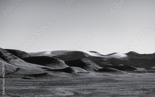 Scenic Landscape of Eastern Oregon Wilderness near Steens Mountain, black and white photo