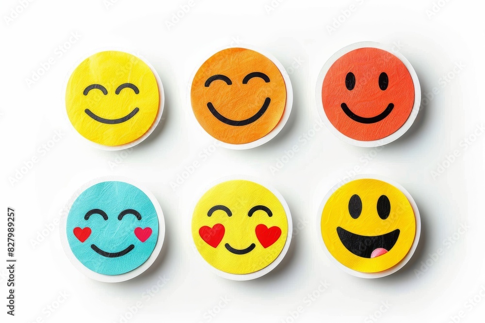 Vibrant mix of smiley buttons in red, blue, and yellow, ideal for adding a splash of color and emotion to crafts