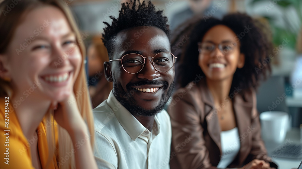 Photo of diverse group of leaders smiling, Successful business team gathered in a boardroom, young professional business people standing together Photo of diverse group of leaders smiling, Successful business team gathered in a boardroom, young professional business people standing together
