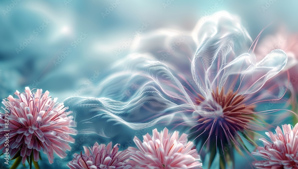 Abstract wallpaper Macro Shot of Dandelion Seeds with Soft Blue Lighting for Presentation Abstract wallpaper Macro Shot of Dandelion Seeds with Soft Blue Lighting for Presentation