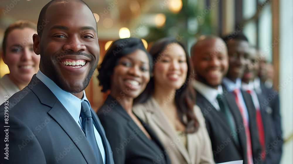 Photo of diverse group of leaders smiling,
Successful business team gathered in a boardroom, young professional business people standing together Photo of diverse group of leaders smiling,
Successful business team gathered in a boardroom, young professional business people standing together