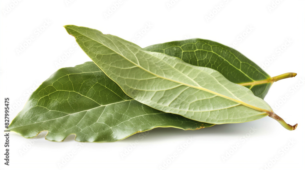 Obraz premium Fresh Bay Leaves on White Background