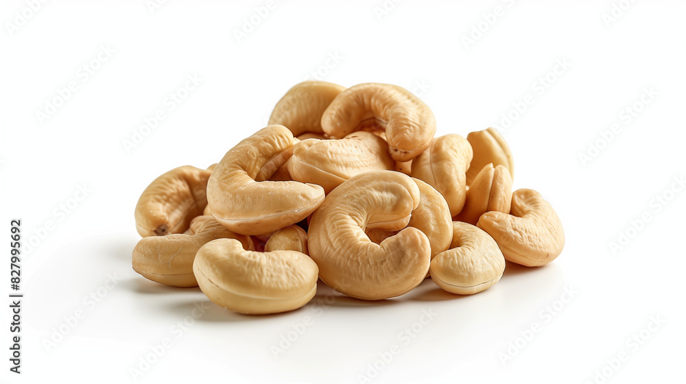 Fototapeta premium Pile of Raw Cashews on White Background