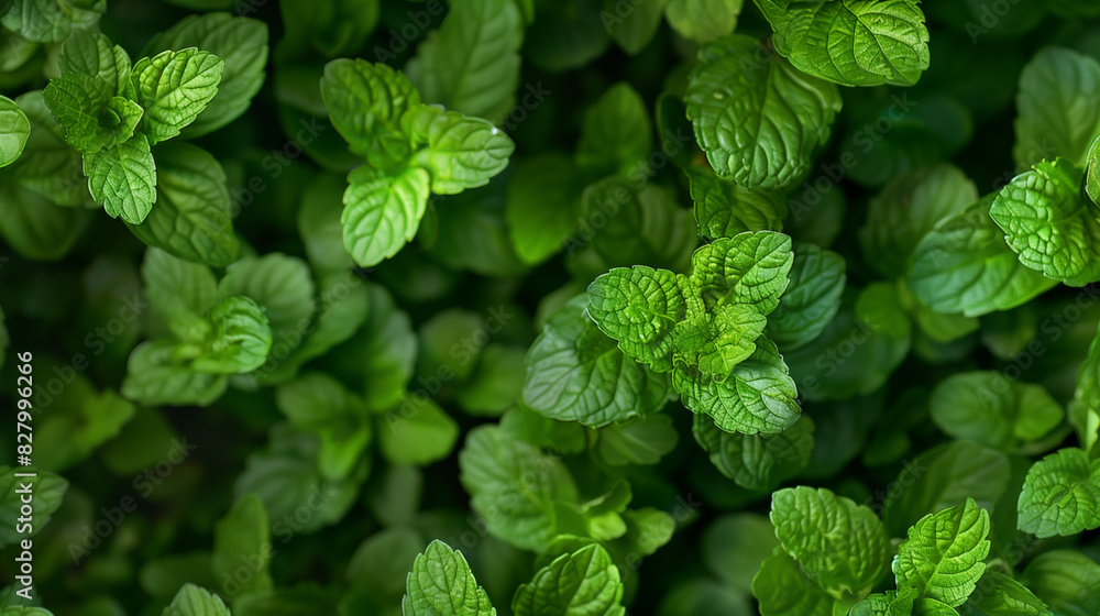 Mint Leaves in Lush Green Garden, Top View Mint Leaves in Lush Green Garden, Top View