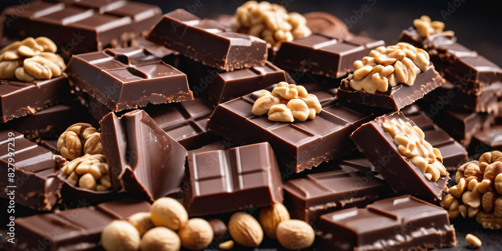 Chocolate Shards and Powder on Black. A pile of irregular-shaped chocolate chunks and cocoa powder sits on a black background.
Chocolate Shards and Powder on Black. A pile of irregular-shaped chocolate chunks and cocoa powder sits on a black background.