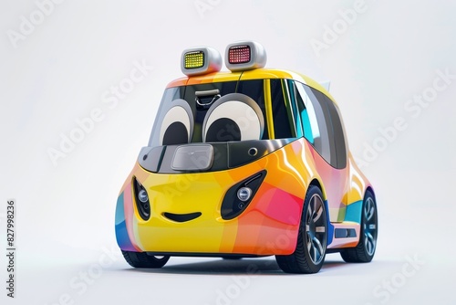 Bright yellow self driving car featuring expressive design  ideal for cheerful urban commuting