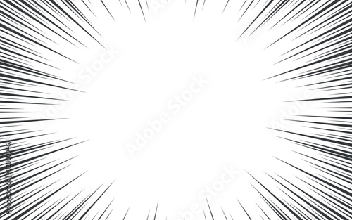 Radial lines background for comic books. Manga speed frame, explosion background. Black and white vector illustration