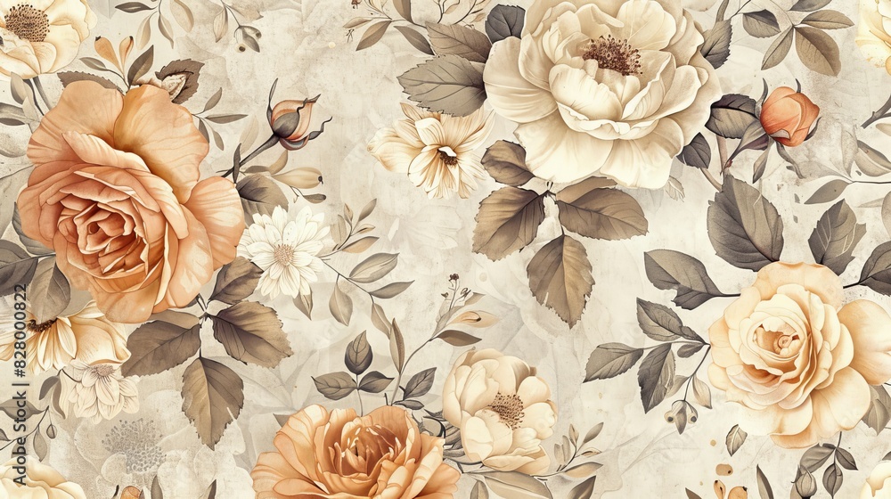 A floral pattern with a lot of roses and daisies A floral pattern with a lot of roses and daisies