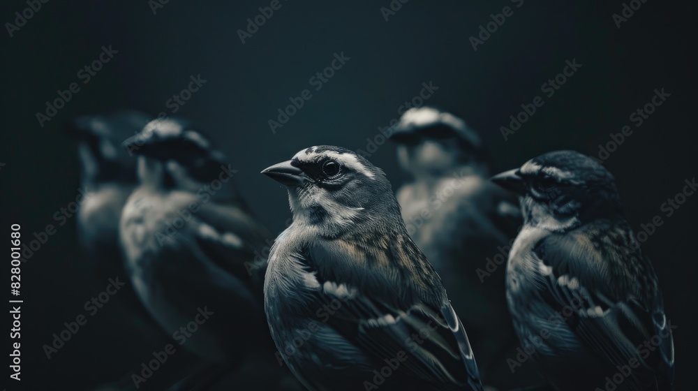 Fototapeta premium Group of birds against dark background