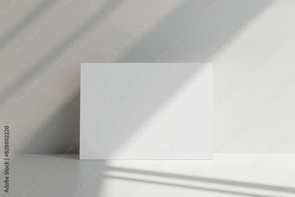 3d rendering, A4 white card mockup on a light grey background with natural shadows, soft lighting, and a minimalist aesthetic 3d rendering, A4 white card mockup on a light grey background with natural shadows, soft lighting, and a minimalist aesthetic