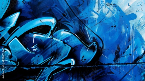 A blue and white graffiti with a blue background