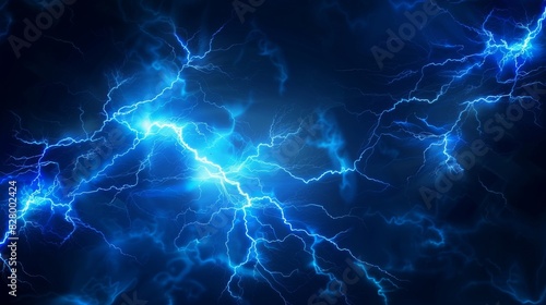 A blue sky with a stormy look and lots of lightning bolts