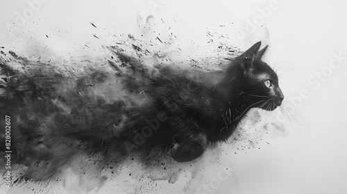 Abstract ink illustration of a cat black and white background