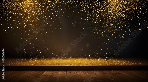 Award Ceremony Stage Mockup with Golden Confetti Rain,awards show background, ceremony presentation, hollywood spotlight, award winner reveal, event marketing