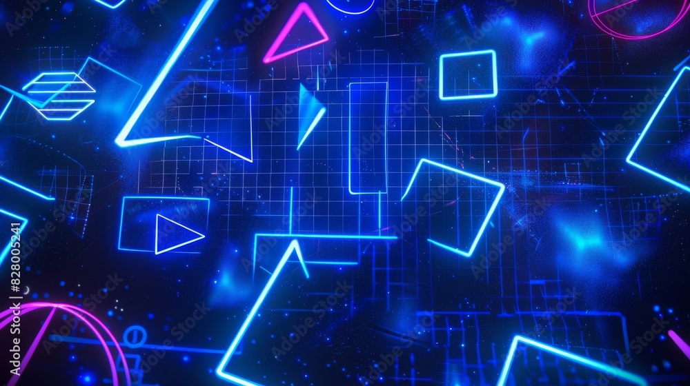A neon blue background with a variety of shapes and lines A neon blue background with a variety of shapes and lines
