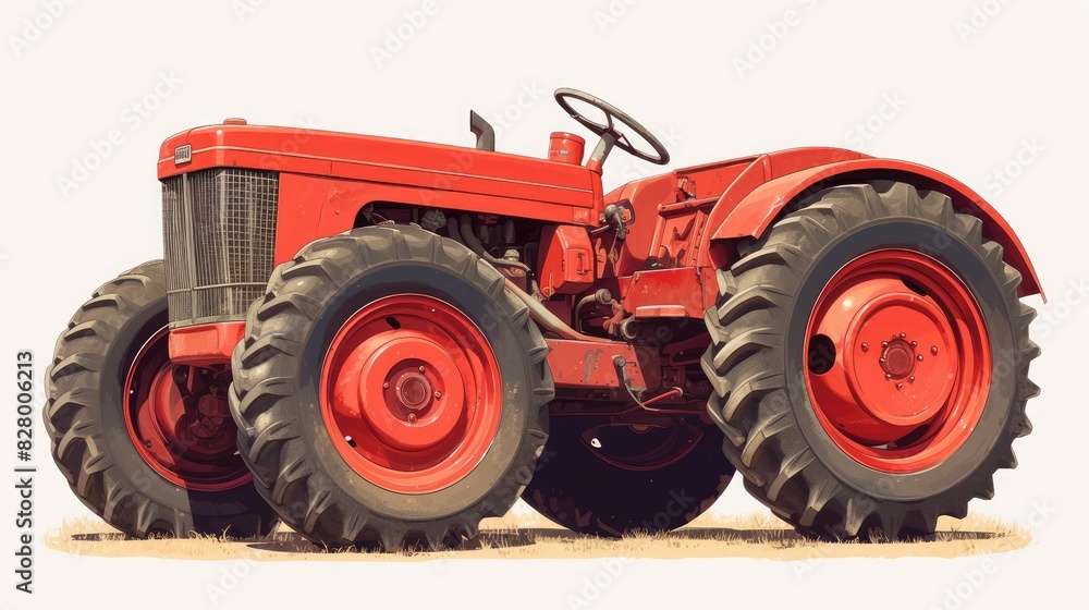 Illustration of a red tractor from the side Illustration of a red tractor from the side