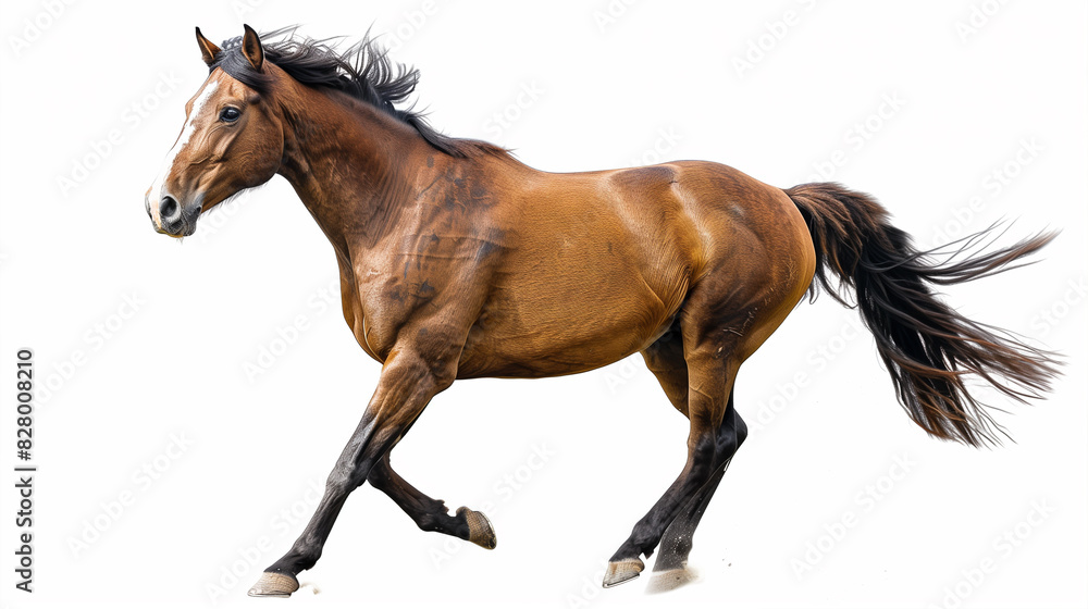 Brown Horse Galloping on White Background Brown Horse Galloping on White Background