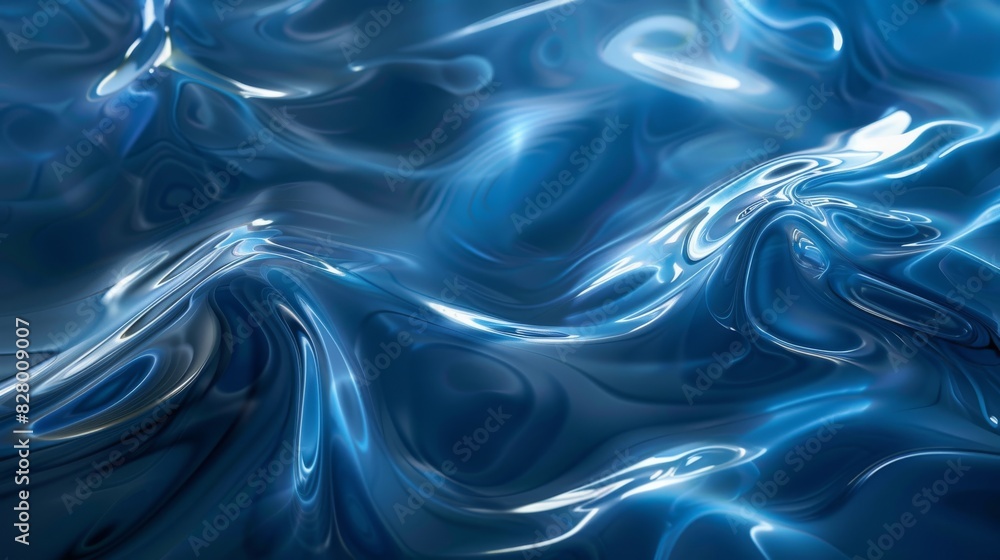 Obraz premium The image is a blue wave with a shiny, reflective surface