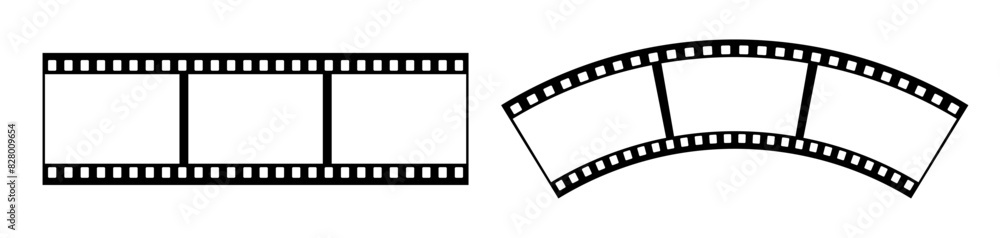 35mm film strip vector design with 3 frames on white background. Black film reel symbol illustration to use in photography, television, cinema, photo frame.