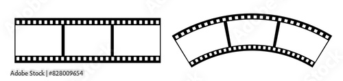 35mm film strip vector design with 3 frames on white background. Black film reel symbol illustration to use in photography, television, cinema, photo frame.