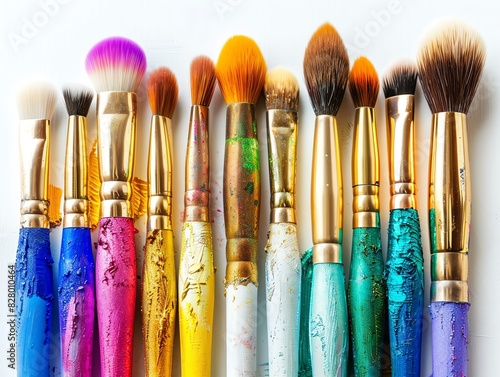 A collection of eyeshadow brushes with colorful bristles