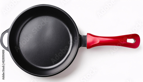 Black fry pan, skillet, clipping path, isolated on white background