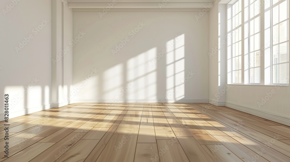 Empty interior room with large windows and sunlight. Generative Ai Empty interior room with large windows and sunlight. Generative Ai