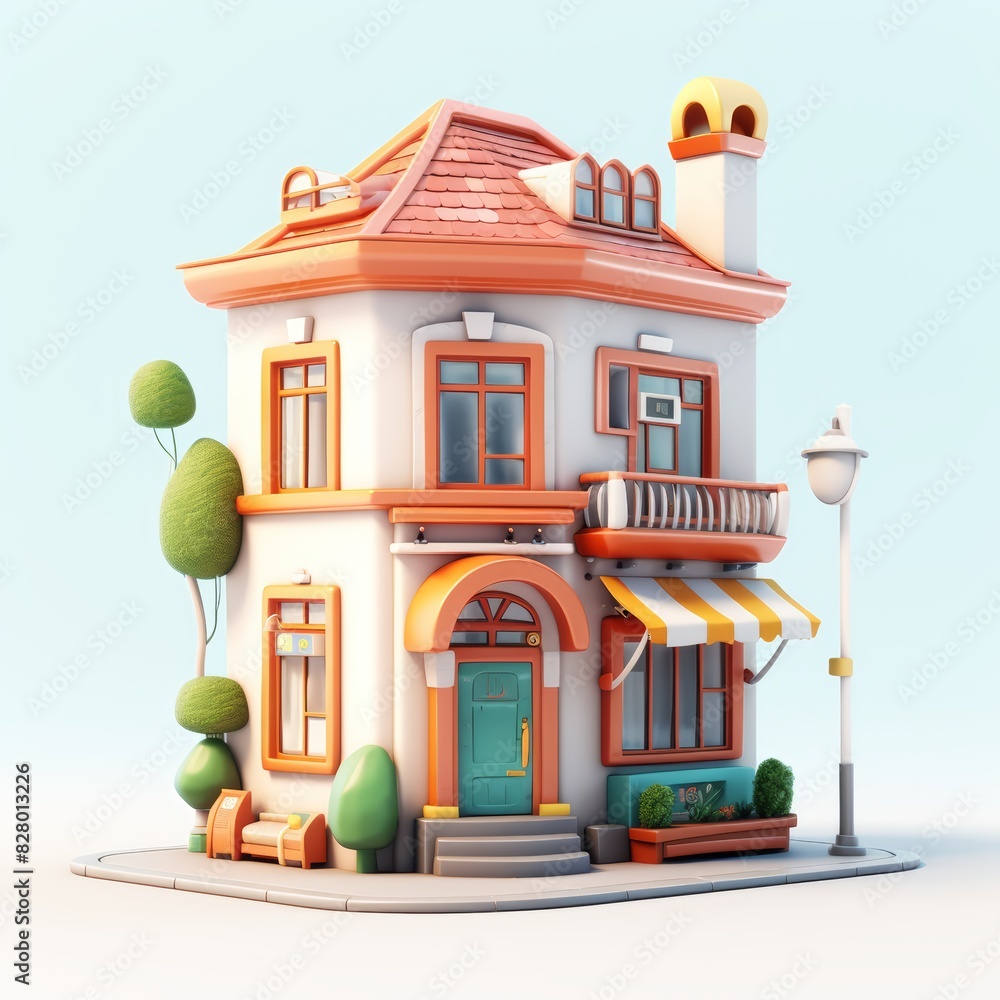 Fototapeta premium 3D cartoon platinum color house with a cute, compact, and simple design