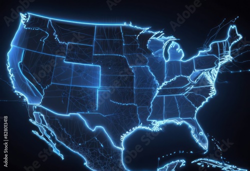 Digital map of USA, concept of North America global network and connectivity, data transfer and cyber technology, information exchange and telecommunication
