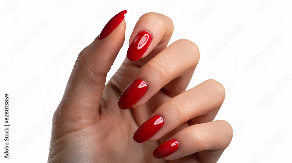 Hand with nail red manicure isolated on white background. Hand with nail red manicure isolated on white background.