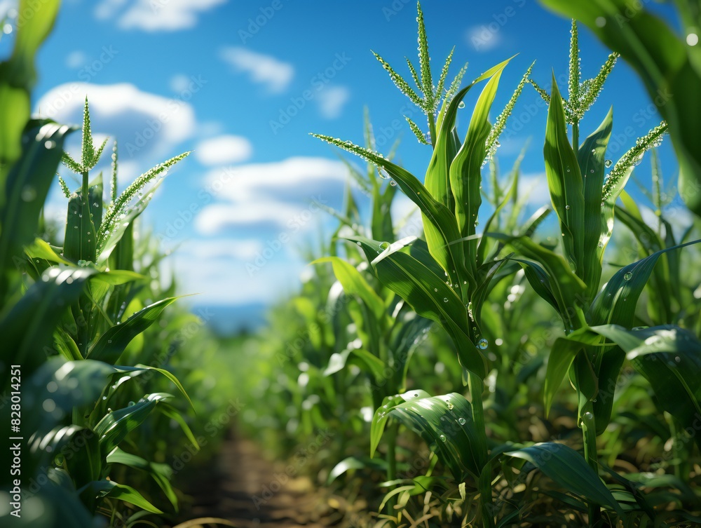 Young corn growing on the field, close up. Agricultural concept. Young corn growing on the field, close up. Agricultural concept.