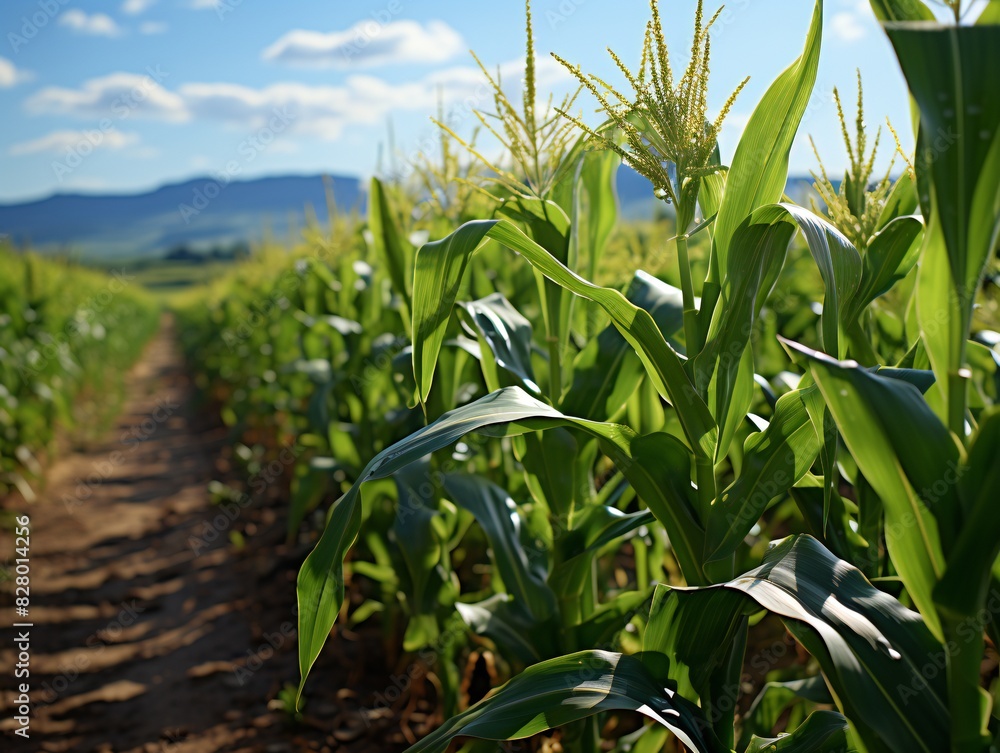 Young corn growing on the field, close up. Agricultural concept. Young corn growing on the field, close up. Agricultural concept.