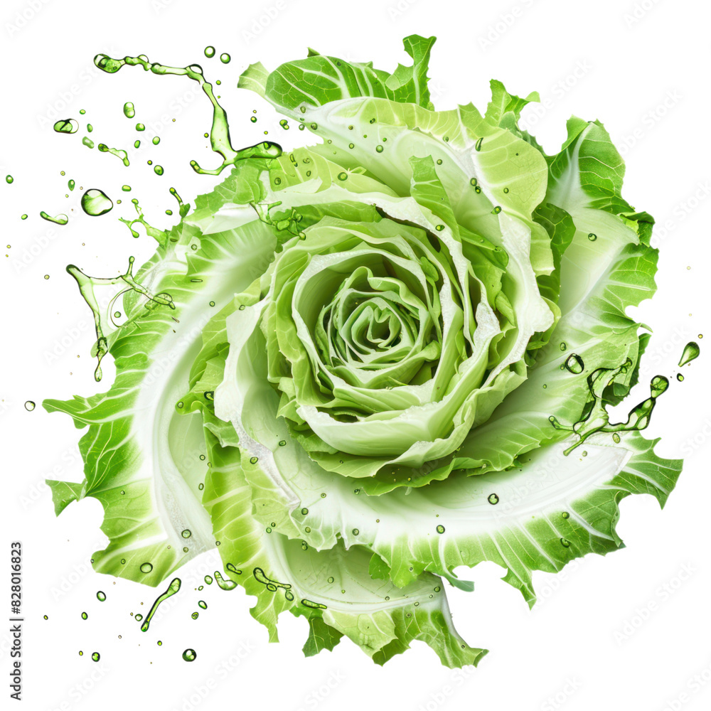 Spiral of cabbage slices with a splash of juice. Fresh vegetable concept. Spiral of cabbage slices with a splash of juice. Fresh vegetable concept.